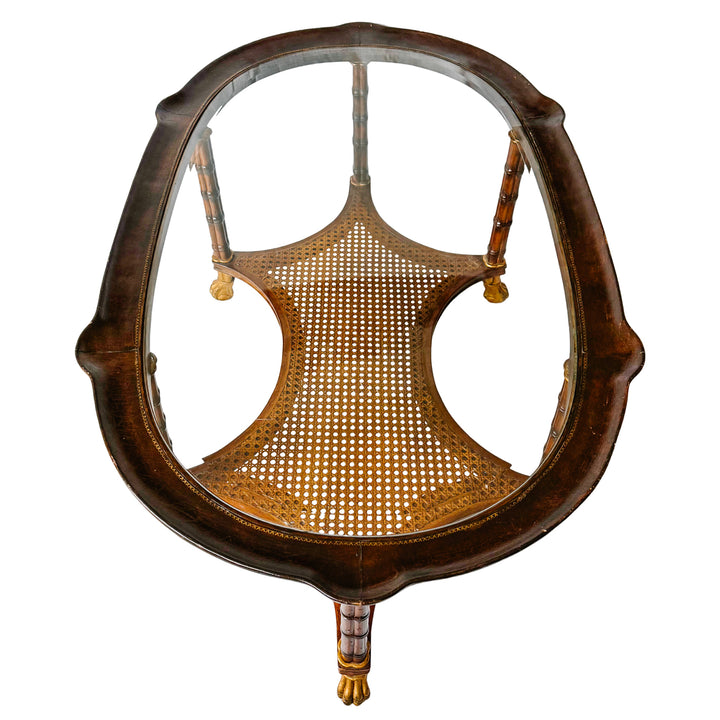 Large English Regency Style Faux-Bamboo Coffee Table With Caned Tier & Gilt Lion Paw Feet by Maitland-Smith