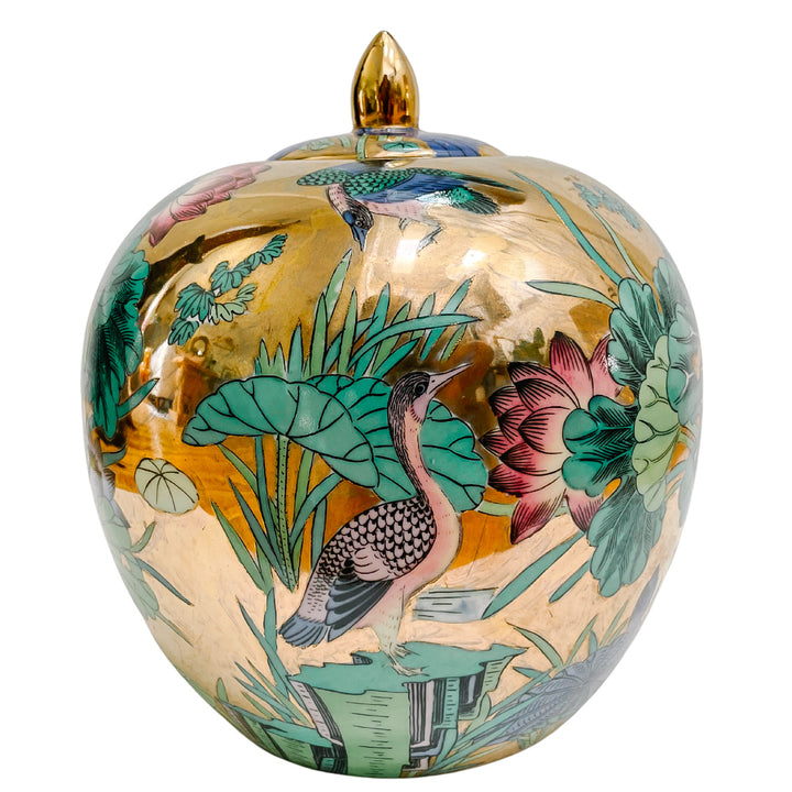 Vintage Large Gold Mirrored Lotus Jar
