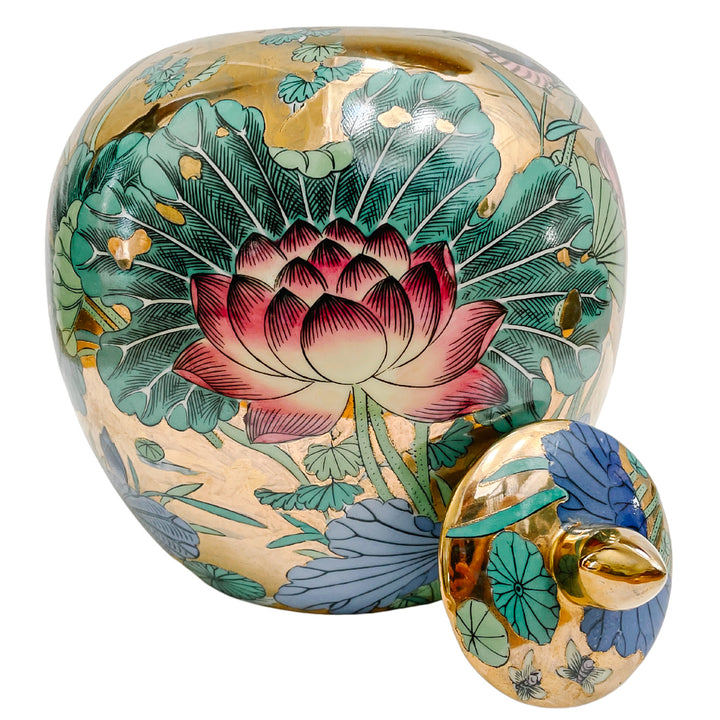 Vintage Large Gold Mirrored Lotus Jar