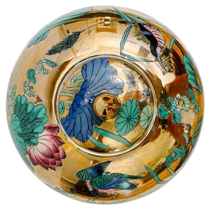 Vintage Large Gold Mirrored Lotus Jar