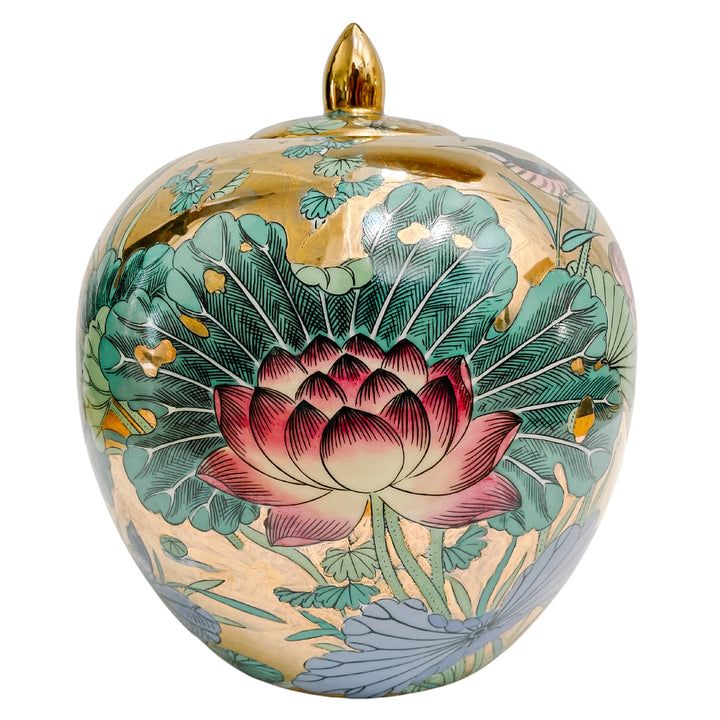 Vintage Large Gold Mirrored Lotus Jar
