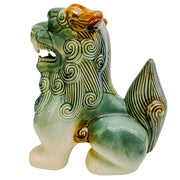 Large Green & Blue Glazed Ceramic Foo Dog Figurines