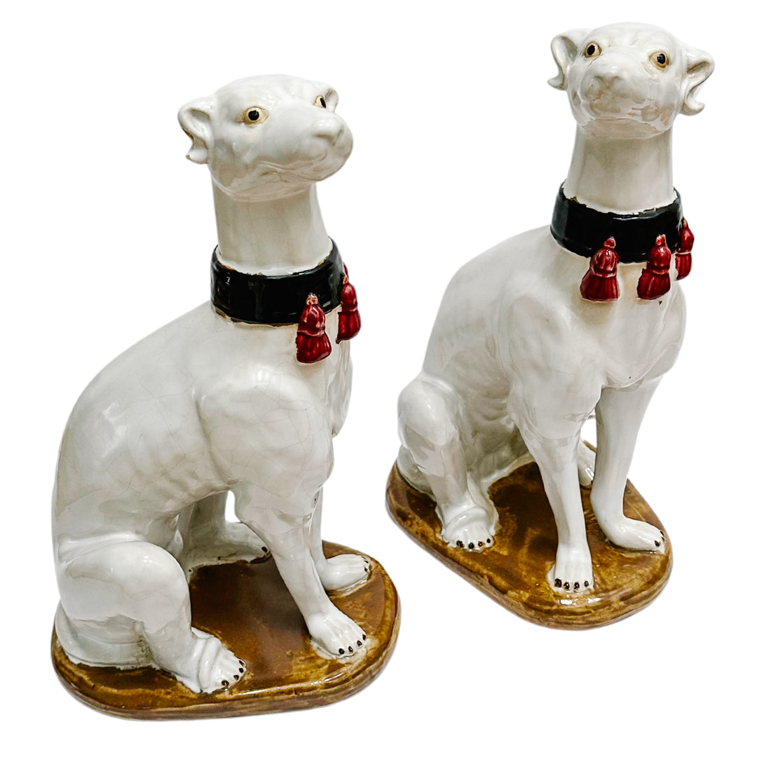 Vintage Large Hollywood Regency Style Pottery Whippets (4)