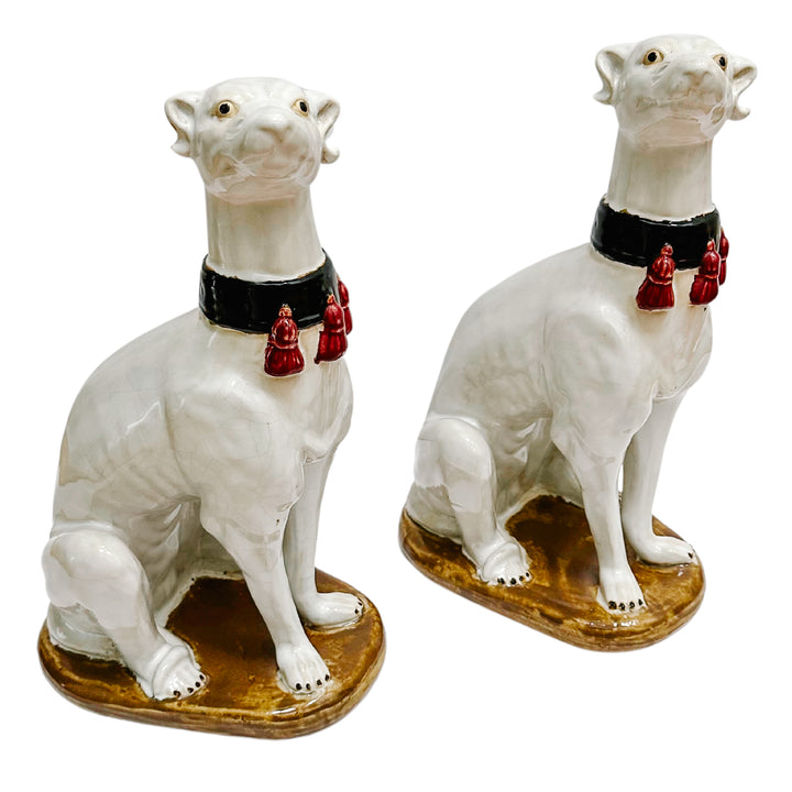 Vintage Large Hollywood Regency Style Pottery Whippets (4)