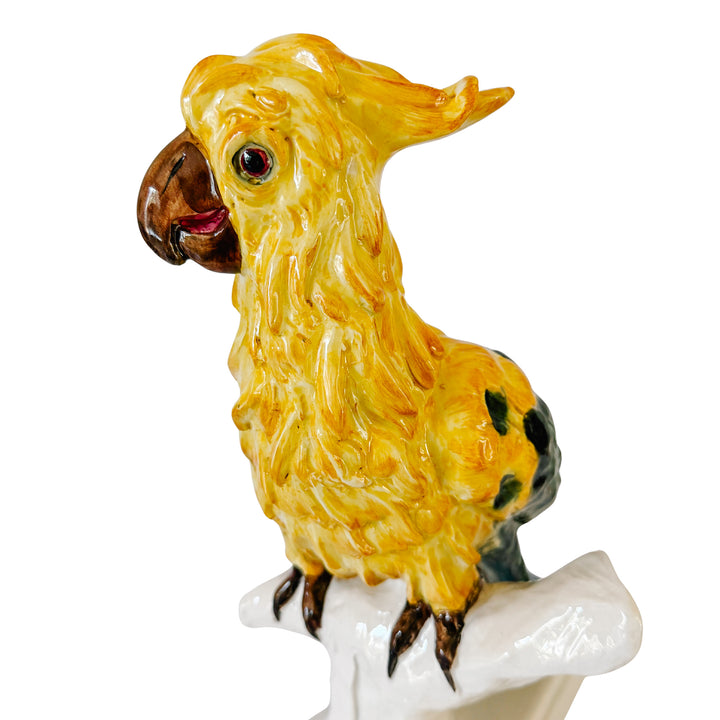 Vintage Large Italian Majolica Ceramic Cockatoo Parrot Sculpture