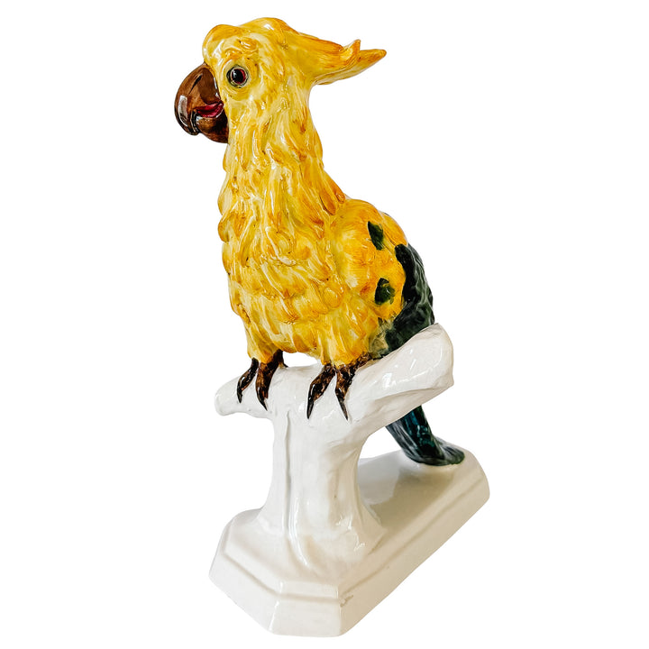 Vintage Large Italian Majolica Ceramic Cockatoo Parrot Sculpture