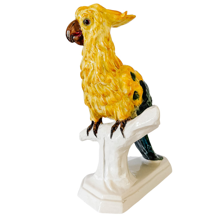 Vintage Large Italian Majolica Ceramic Cockatoo Parrot Sculpture