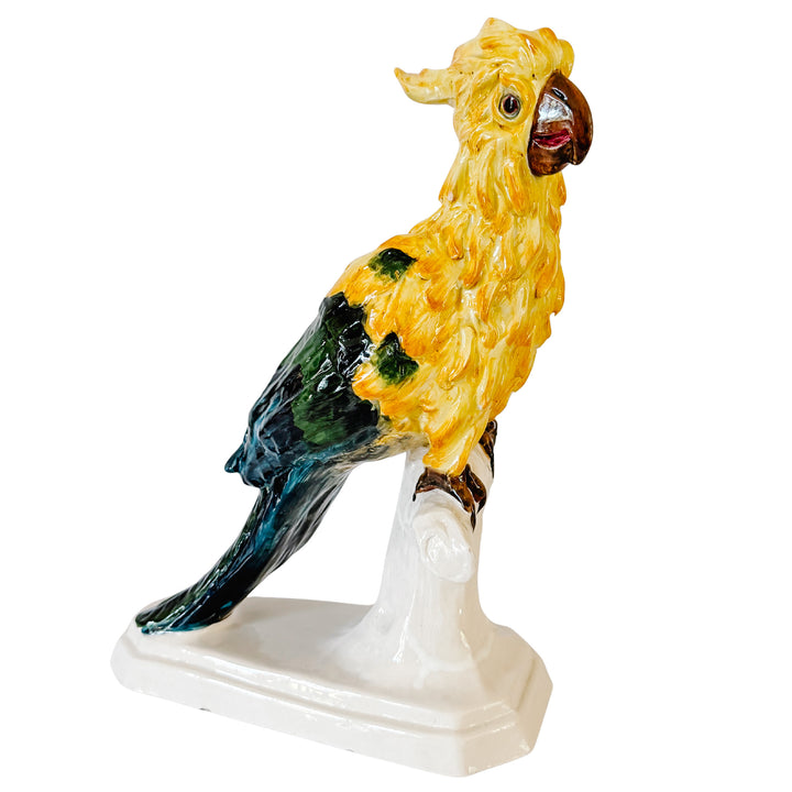 Vintage Large Italian Majolica Ceramic Cockatoo Parrot Sculpture