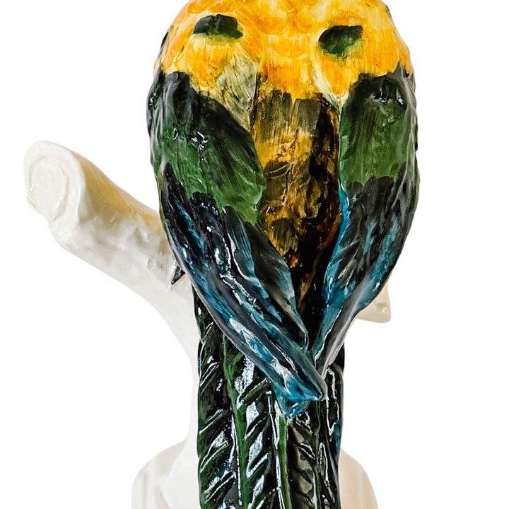 Vintage Large Italian Majolica Ceramic Cockatoo Parrot Sculpture