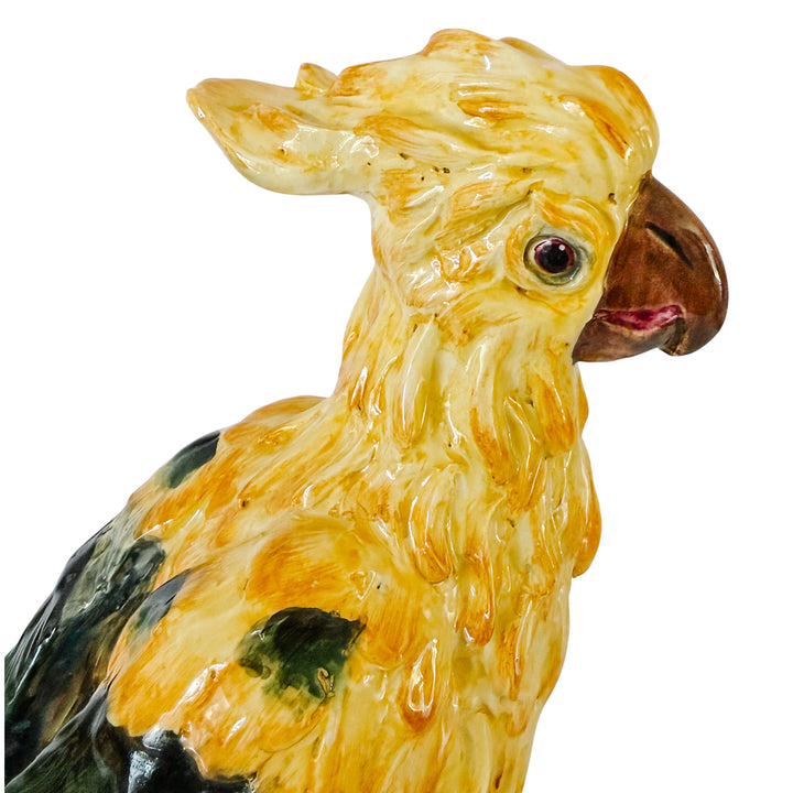 Vintage Large Italian Majolica Ceramic Cockatoo Parrot Sculpture