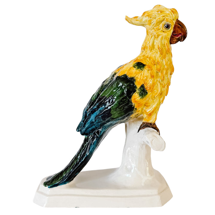 Vintage Large Italian Majolica Ceramic Cockatoo Parrot Sculpture