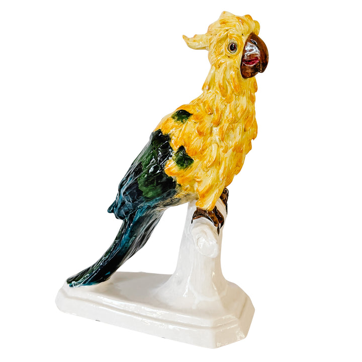 Vintage Large Italian Majolica Ceramic Cockatoo Parrot Sculpture