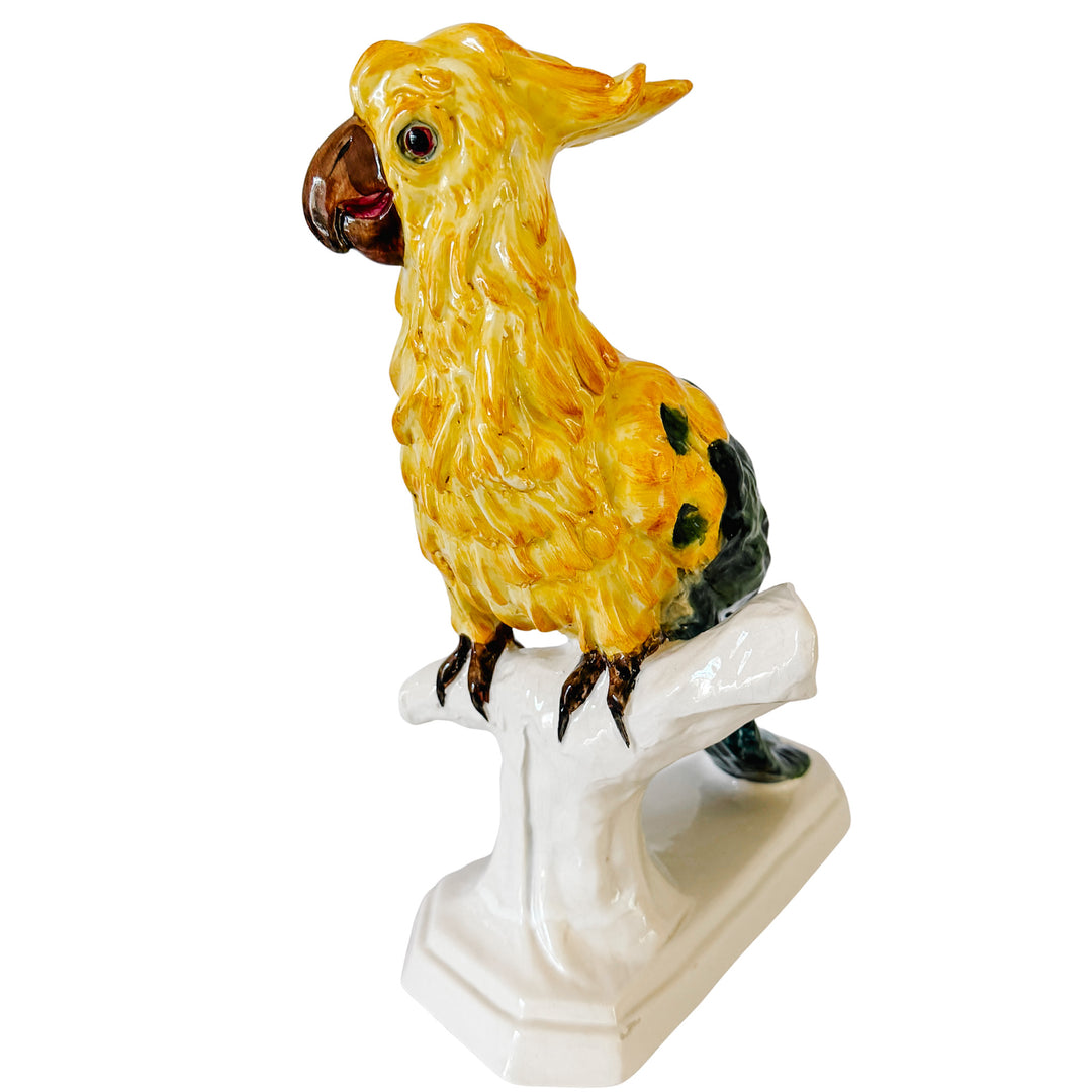 Vintage Large Italian Majolica Ceramic Cockatoo Parrot Sculpture