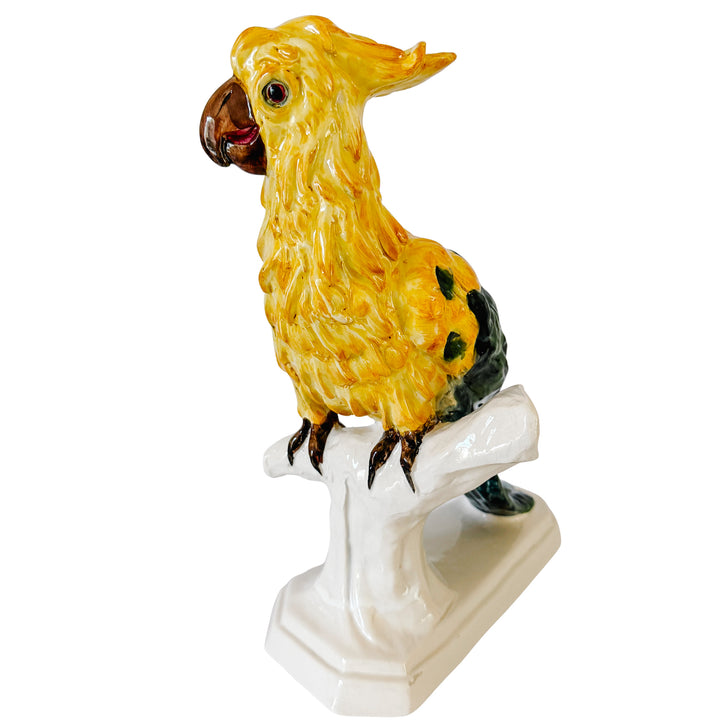 Vintage Large Italian Majolica Ceramic Cockatoo Parrot Sculpture