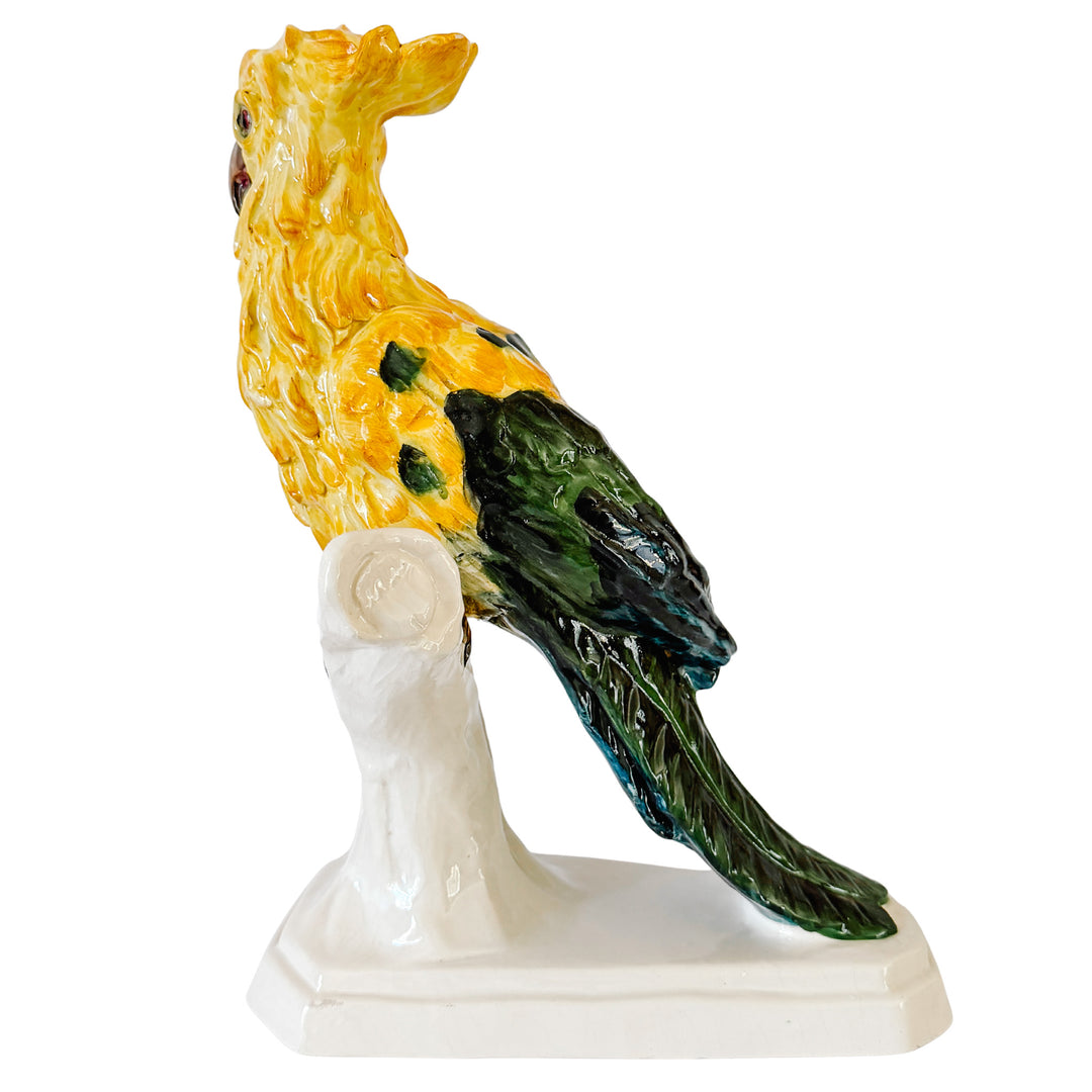 Vintage Large Italian Majolica Ceramic Cockatoo Parrot Sculpture