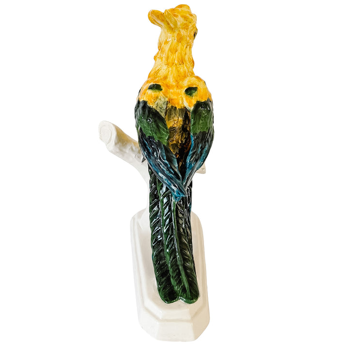 Vintage Large Italian Majolica Ceramic Cockatoo Parrot Sculpture