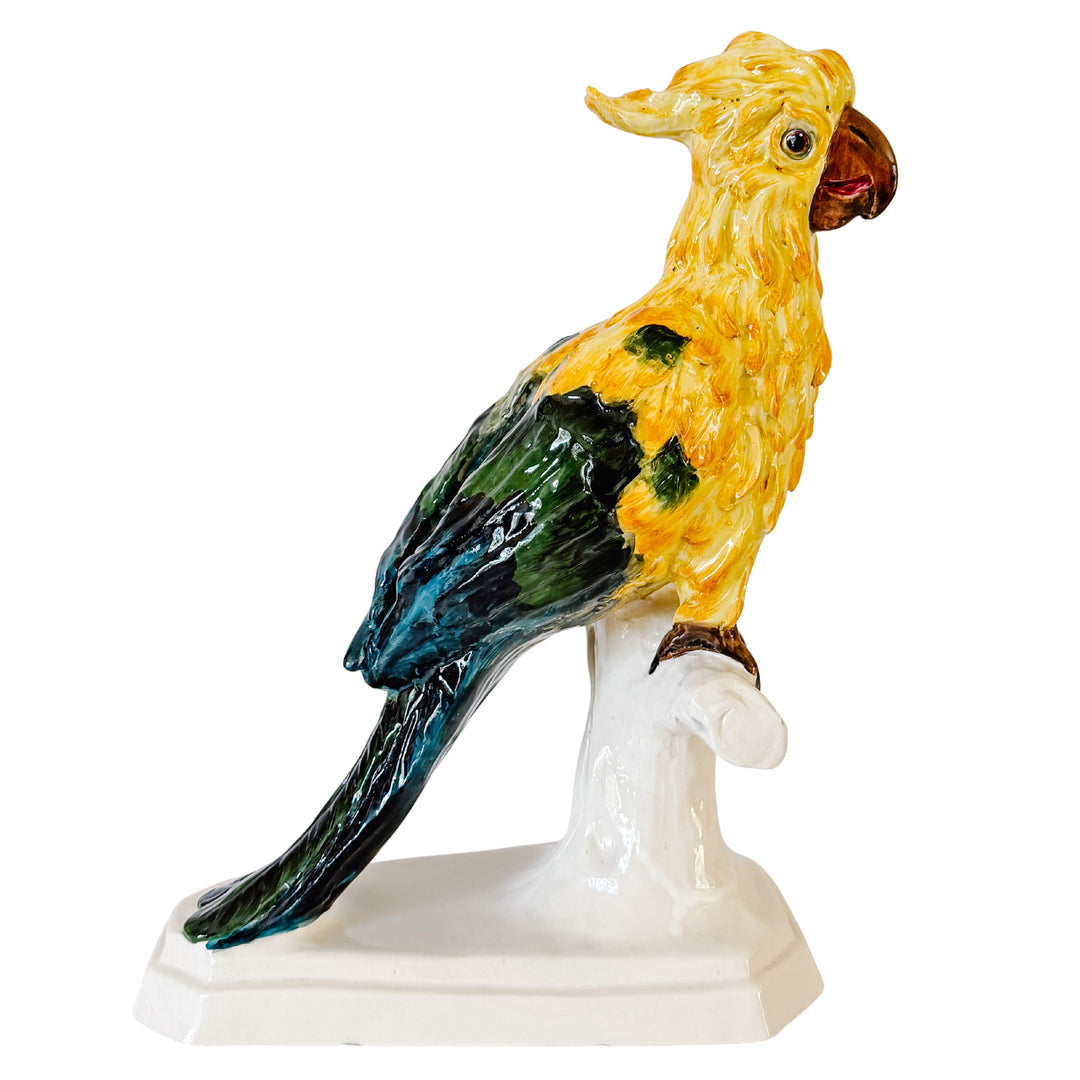 Vintage Large Italian Majolica Ceramic Cockatoo Parrot Sculpture
