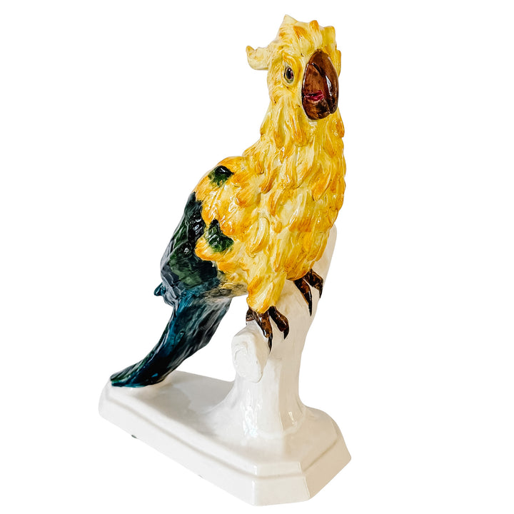 Vintage Large Italian Majolica Ceramic Cockatoo Parrot Sculpture