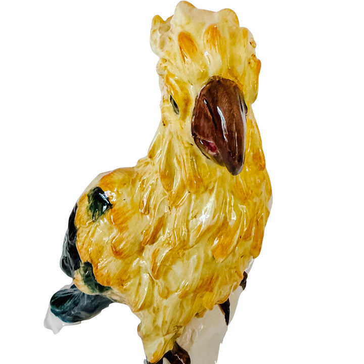 Vintage Large Italian Majolica Ceramic Cockatoo Parrot Sculpture
