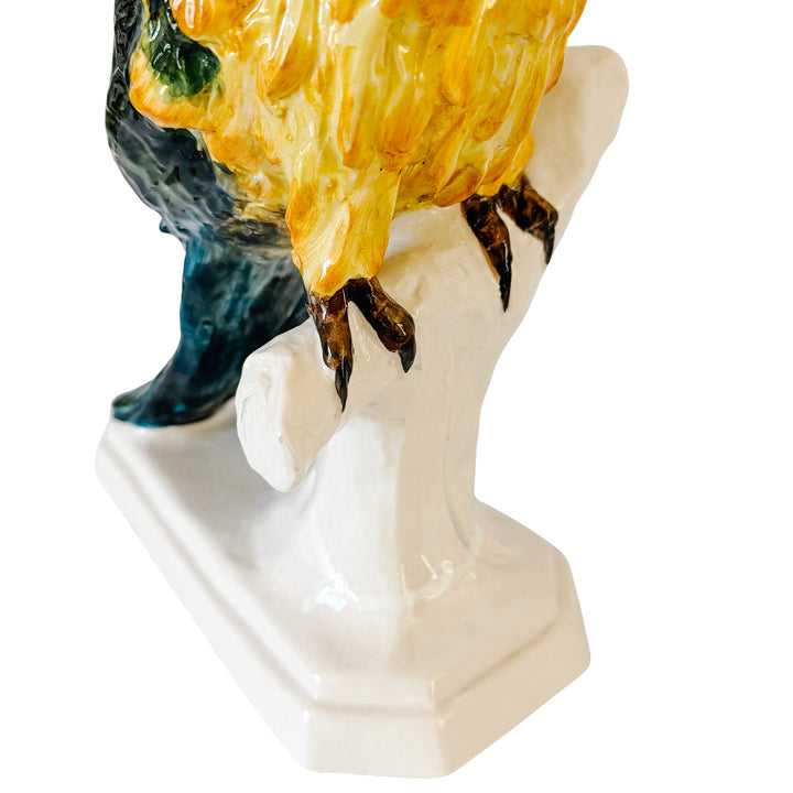 Vintage Large Italian Majolica Ceramic Cockatoo Parrot Sculpture
