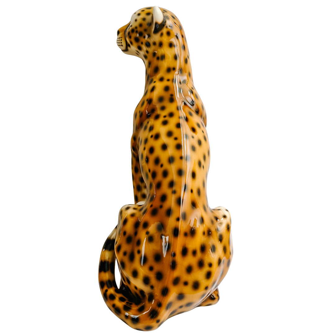 Vintage Large Scale Italian Glazed Porcelain Standing Leopard Statue