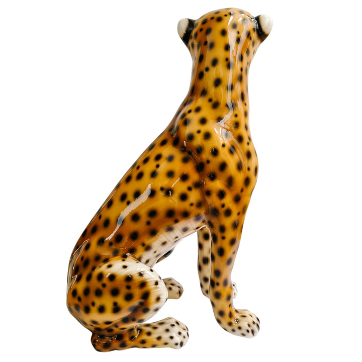 Vintage Large Scale Italian Glazed Porcelain Standing Leopard Statue