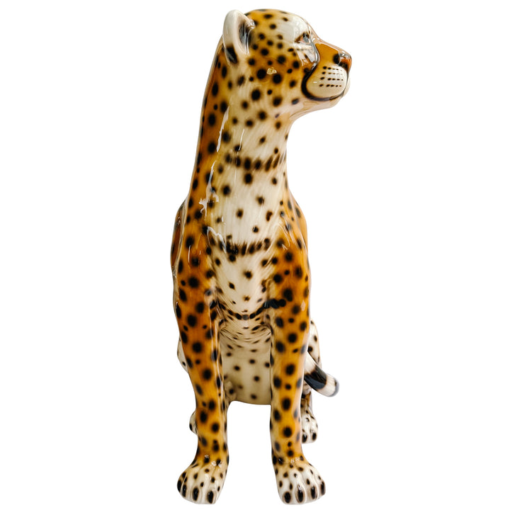 Vintage Large Scale Italian Glazed Porcelain Standing Leopard Statue