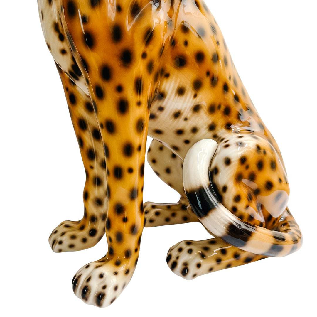 Vintage Large Scale Italian Glazed Porcelain Standing Leopard Statue