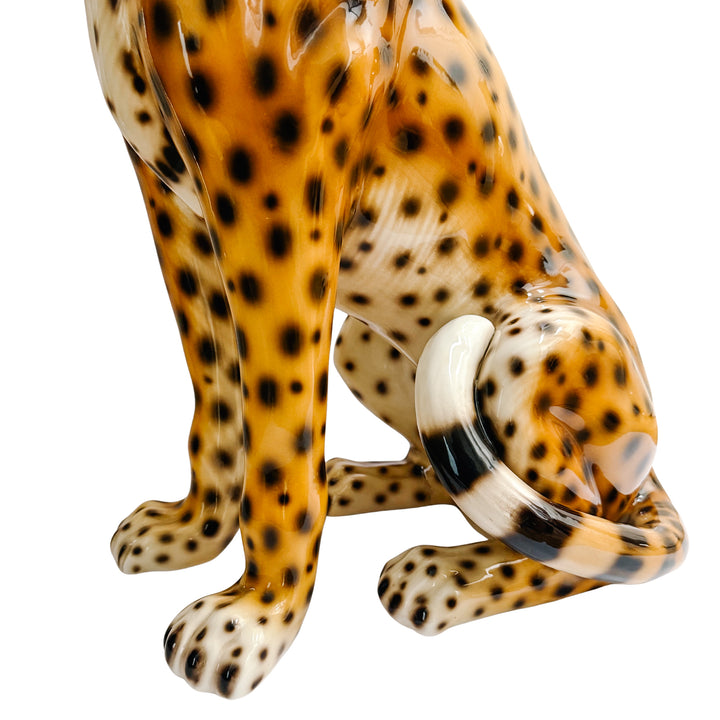 Vintage Large Scale Italian Glazed Porcelain Standing Leopard Statue