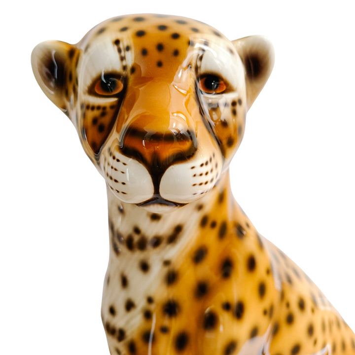 Vintage Large Scale Italian Glazed Porcelain Standing Leopard Statue
