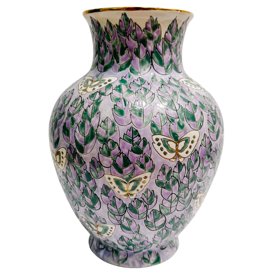 Vintage Lavender & Green Butterflies Flower Vase
