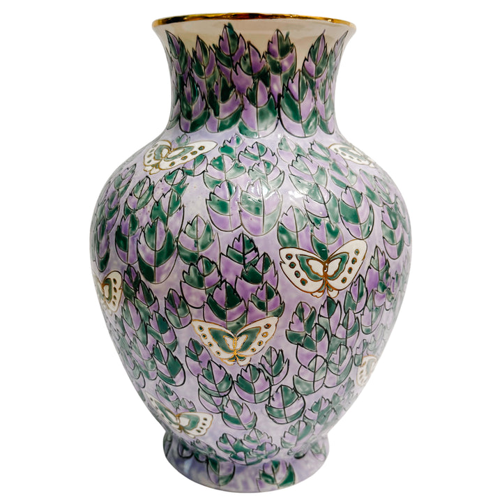 Vintage Lavender & Green Butterflies Flower Vase
