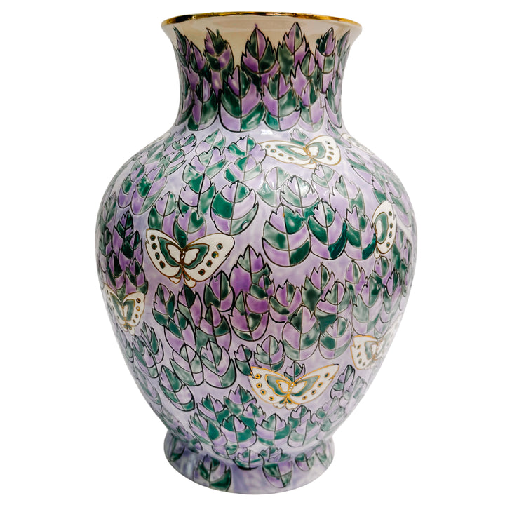 Vintage Lavender & Green Butterflies Flower Vase