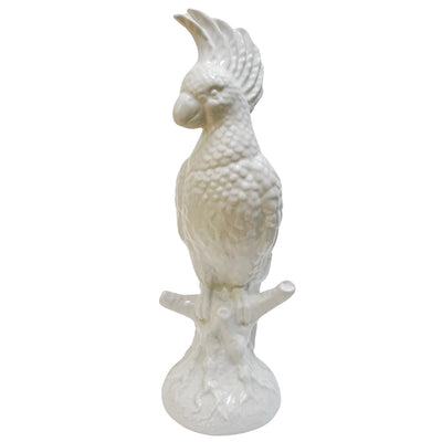 Vintage Life Size Italian White Glazed Porcelain Cockatoo Parrot 