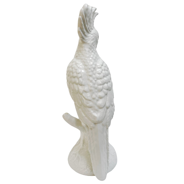 Vintage Life Size Italian White Glazed Porcelain Cockatoo Parrot 