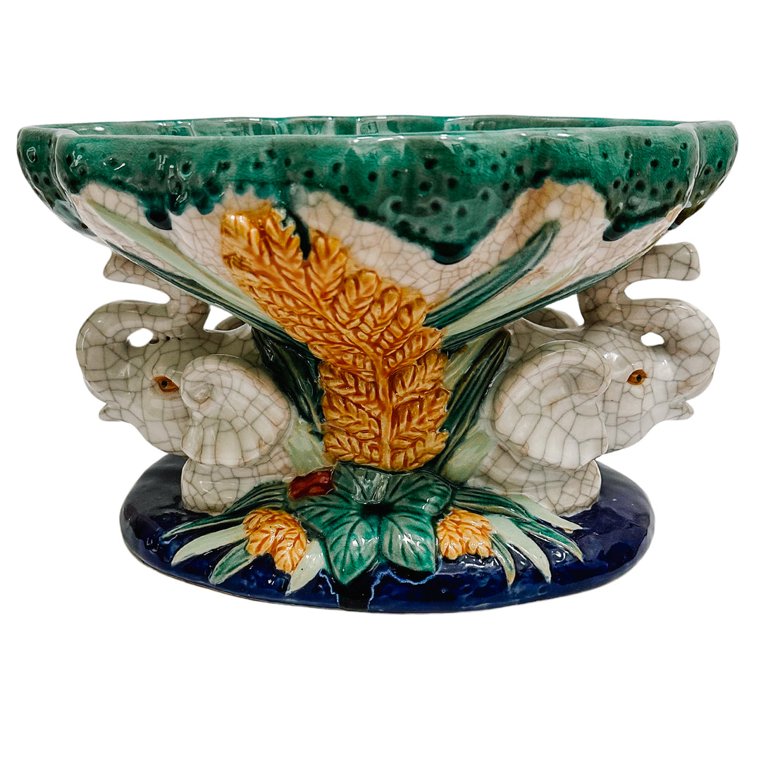 Stunning Mid 20th Century popular Italian Majolica Centerpiece Bowl w/Double Elephants