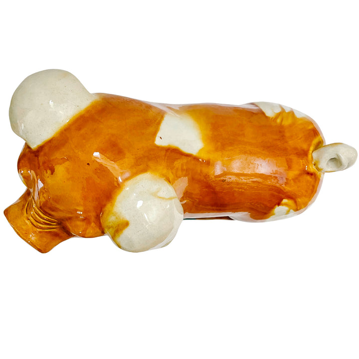 Vintage Majolica Pig On Pedestal Chinese Sancai Tang Style