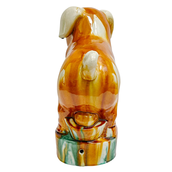 Vintage Majolica Pig On Pedestal Chinese Sancai Tang Style