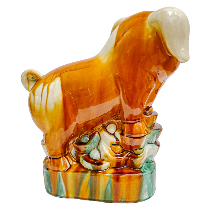 Vintage Majolica Pig On Pedestal Chinese Sancai Tang Style