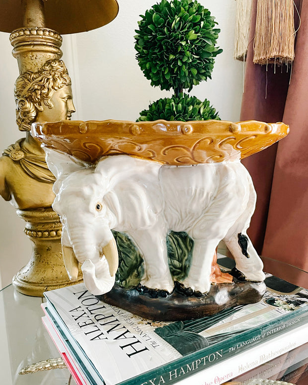 Vintage Majolica Pottery Elephant Centerpiece Bowl