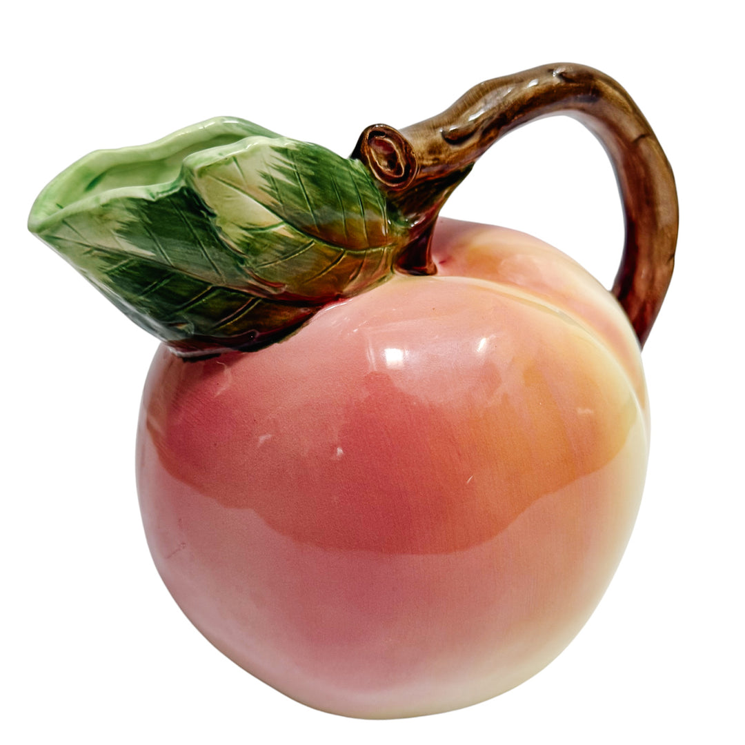 Vintage Majolica Style Peach Ceramic Sculptural Pitcher