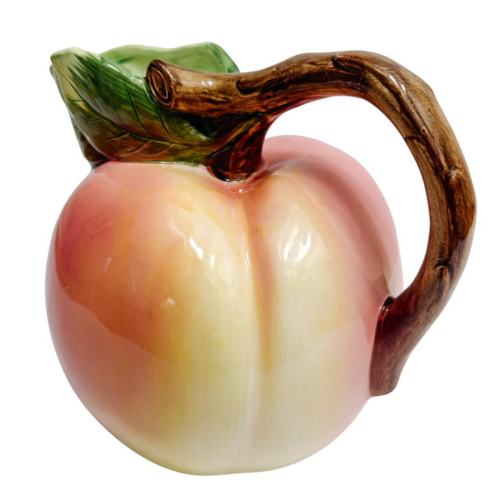 Vintage Majolica Style Peach Ceramic Sculptural Pitcher