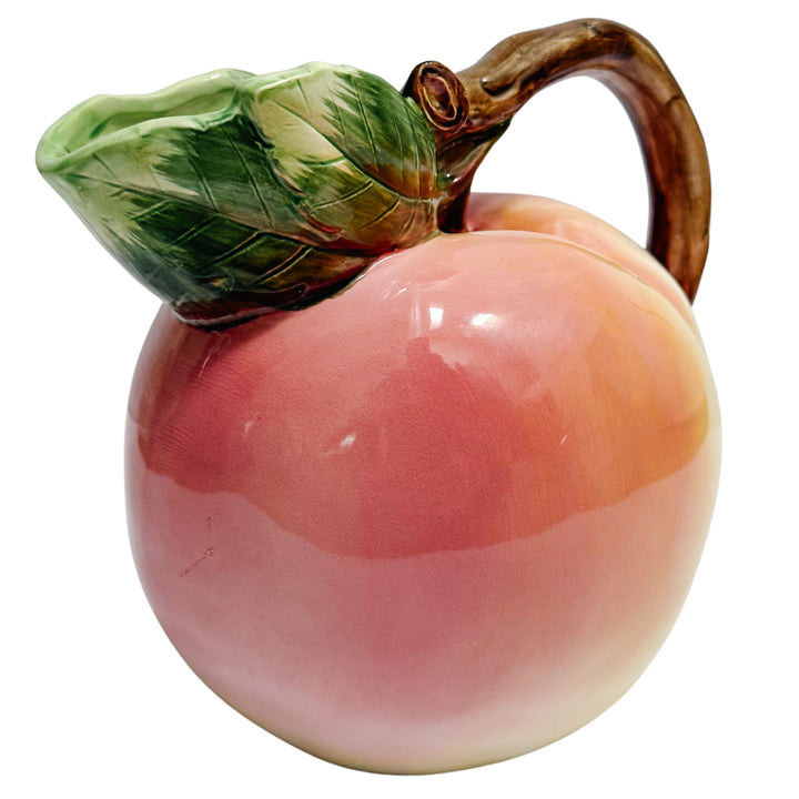 Vintage Majolica Style Peach Ceramic Sculptural Pitcher