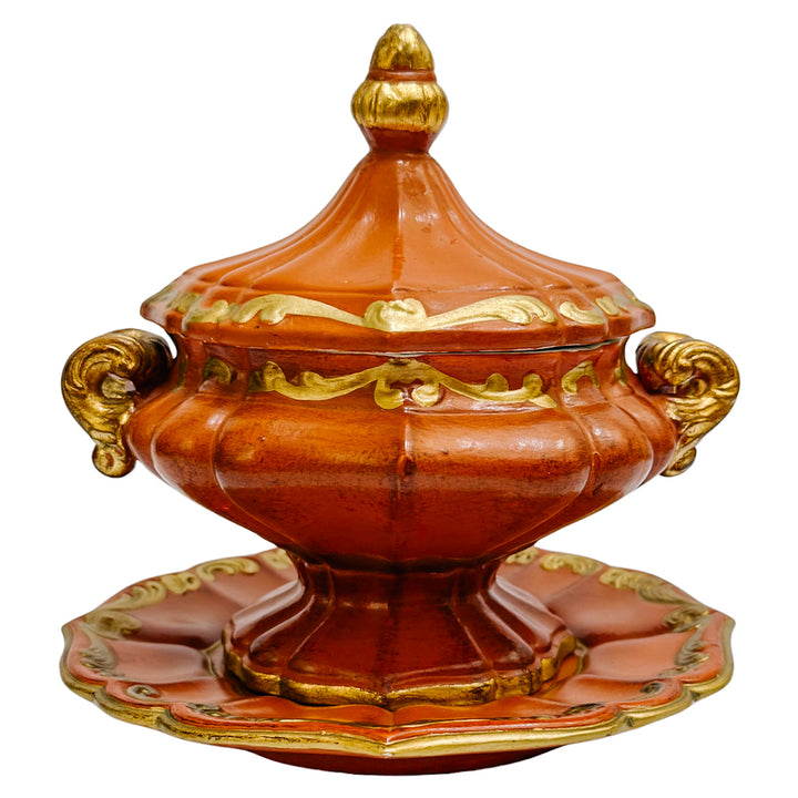 Vintage Mid-Century Italian Gilt Terracotta Tureen & Underplate