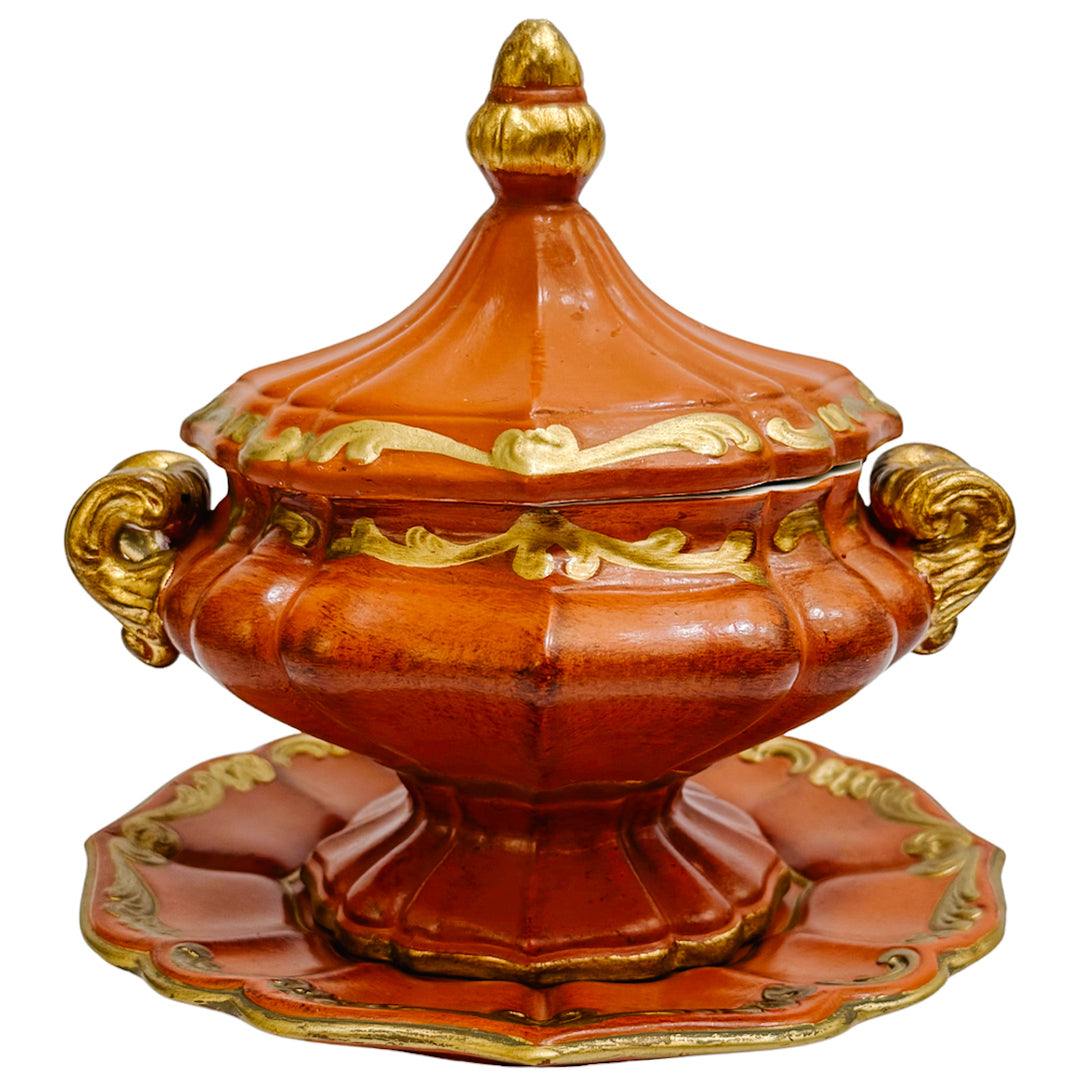 Vintage Mid-Century Italian Gilt Terracotta Tureen & Underplate