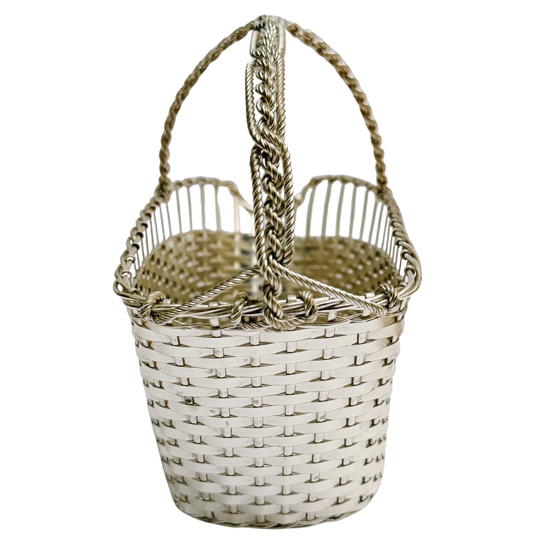 Vintage Midcentury French Woven Silverplate Wine Basket