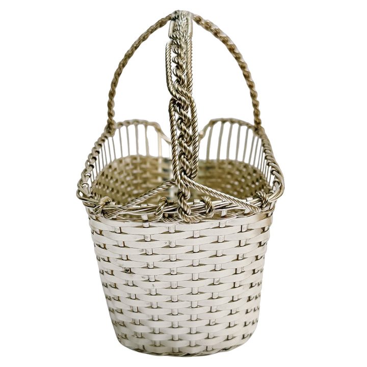 Vintage Midcentury French Woven Silverplate Wine Basket