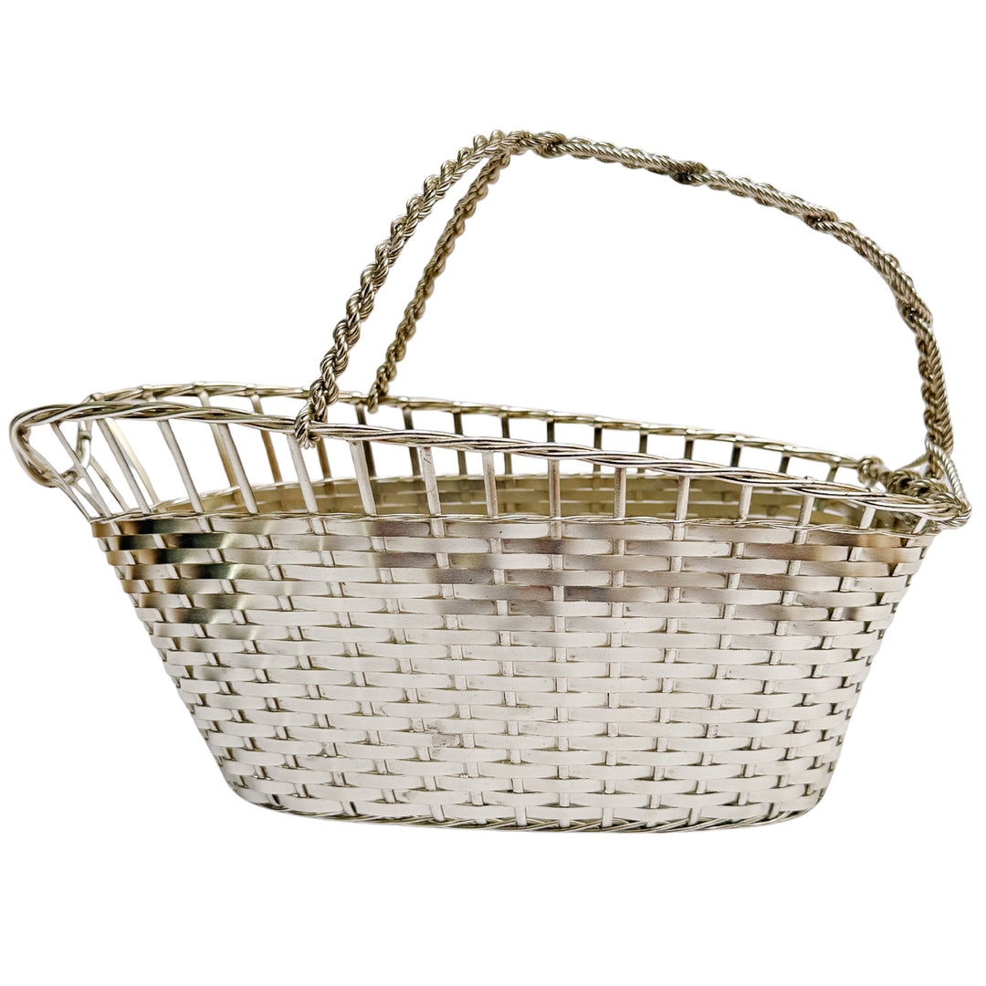 Vintage Midcentury French Woven Silverplate Wine Basket