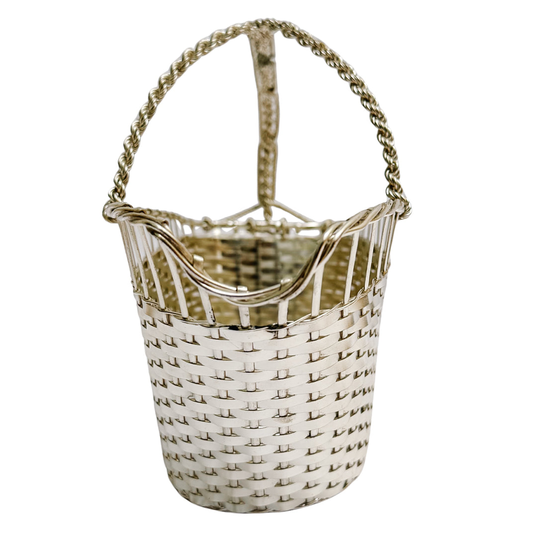 Vintage Midcentury French Woven Silverplate Wine Basket