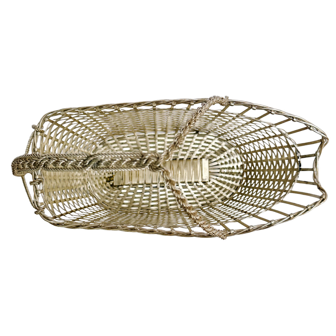 Vintage Midcentury French Woven Silverplate Wine Basket
